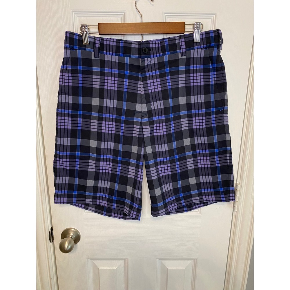Nike Golf Tour Performance Dri-FIT Plaid Shorts Mens 32 Purple Blue Black Grey